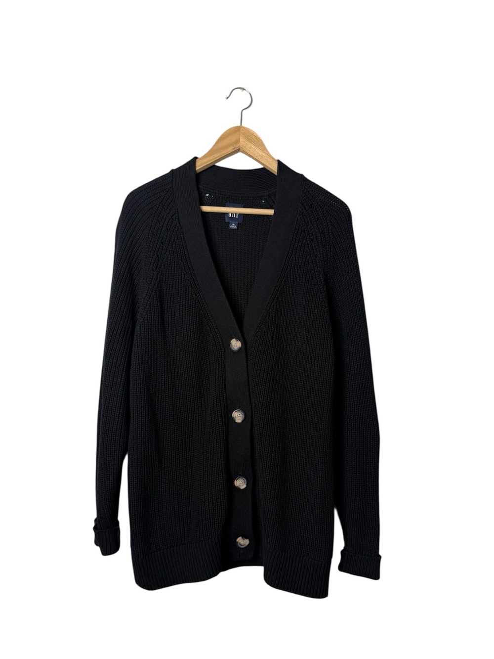 GAP Black Chunky Knit Button Cardigan Cotton Sweater XL